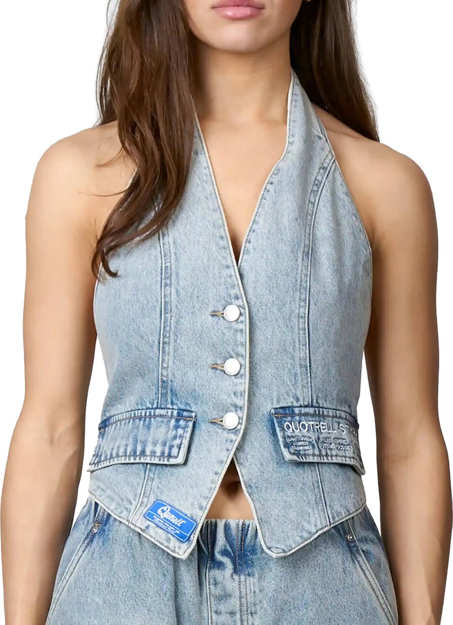 Quotrell Jax Denim Top | Light Blue Blauw