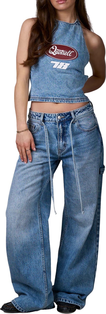 Quotrell Mila Denim Top | Washed Blue Blauw