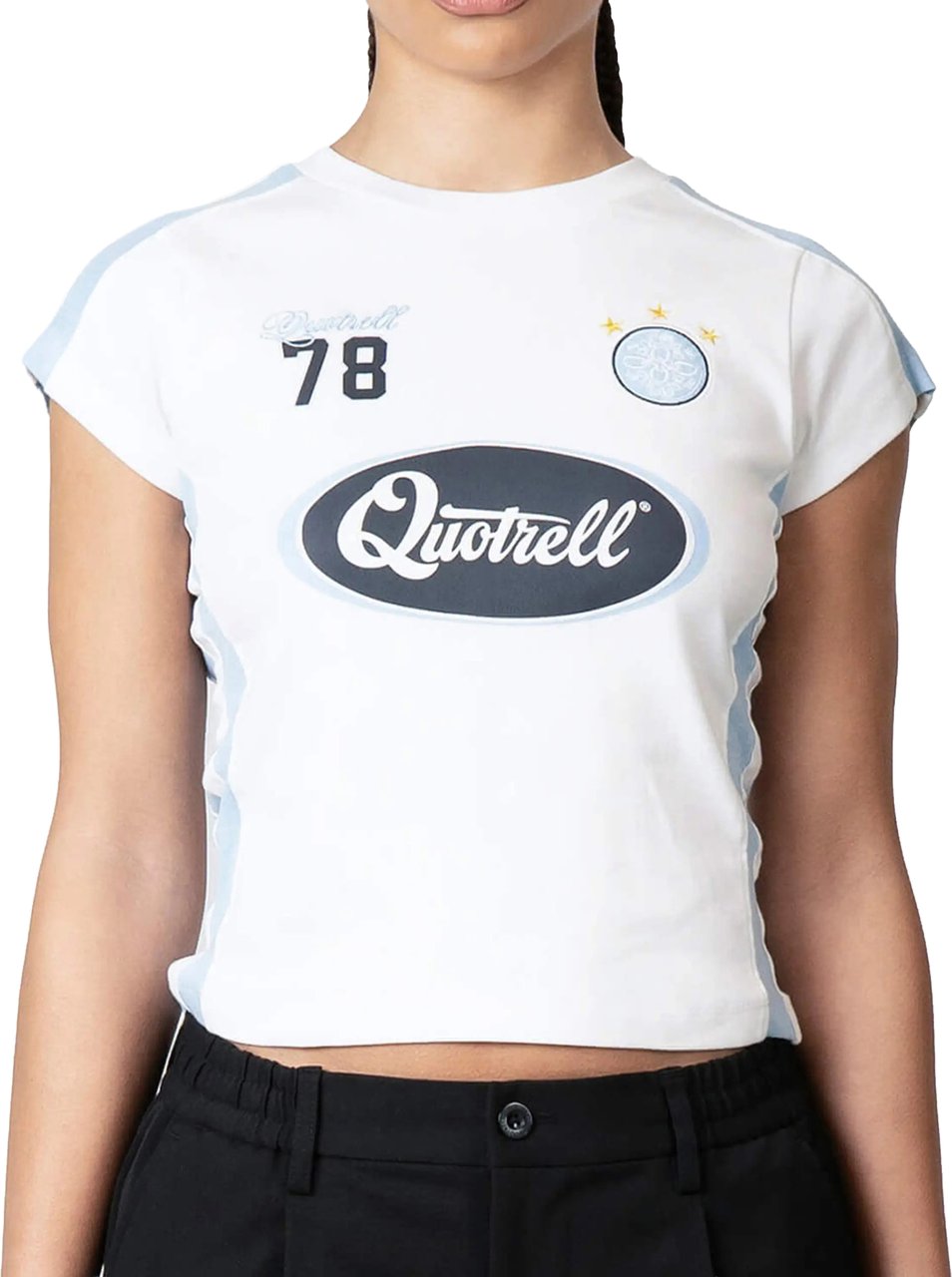 Quotrell Nessa Top | White/light Blue Zwart