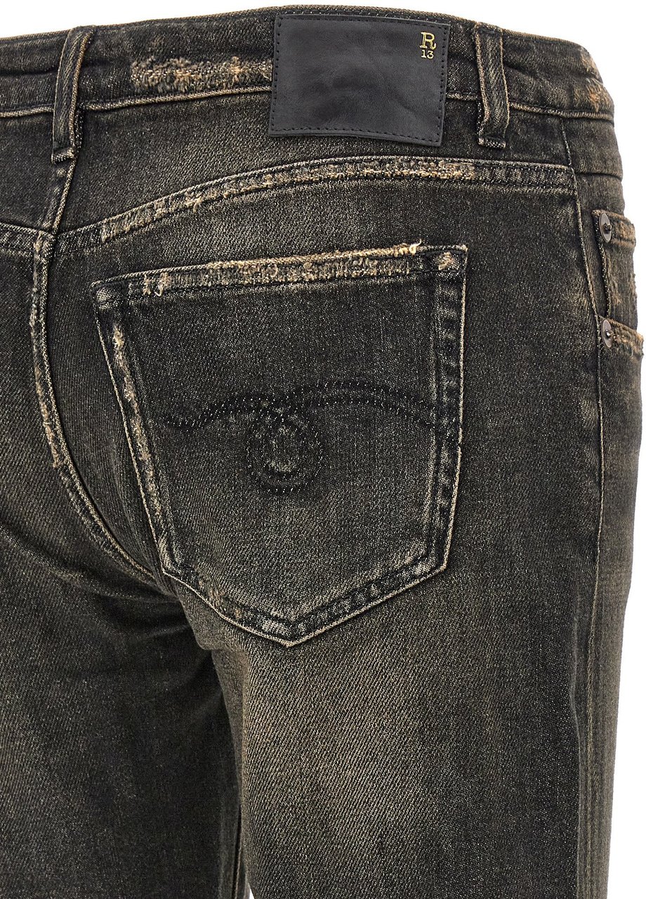 R13 Black Cotton Boyfriend Jeans Zwart