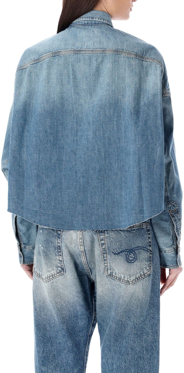 R13 Cropped Denim Shirt Brindley Blue Blauw