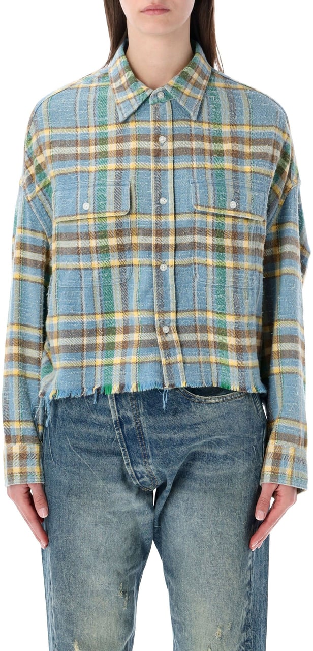 R13 Crop Shirt Check Blu Blauw