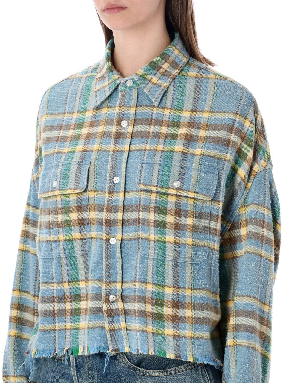 R13 Crop Shirt Check Blu Blauw