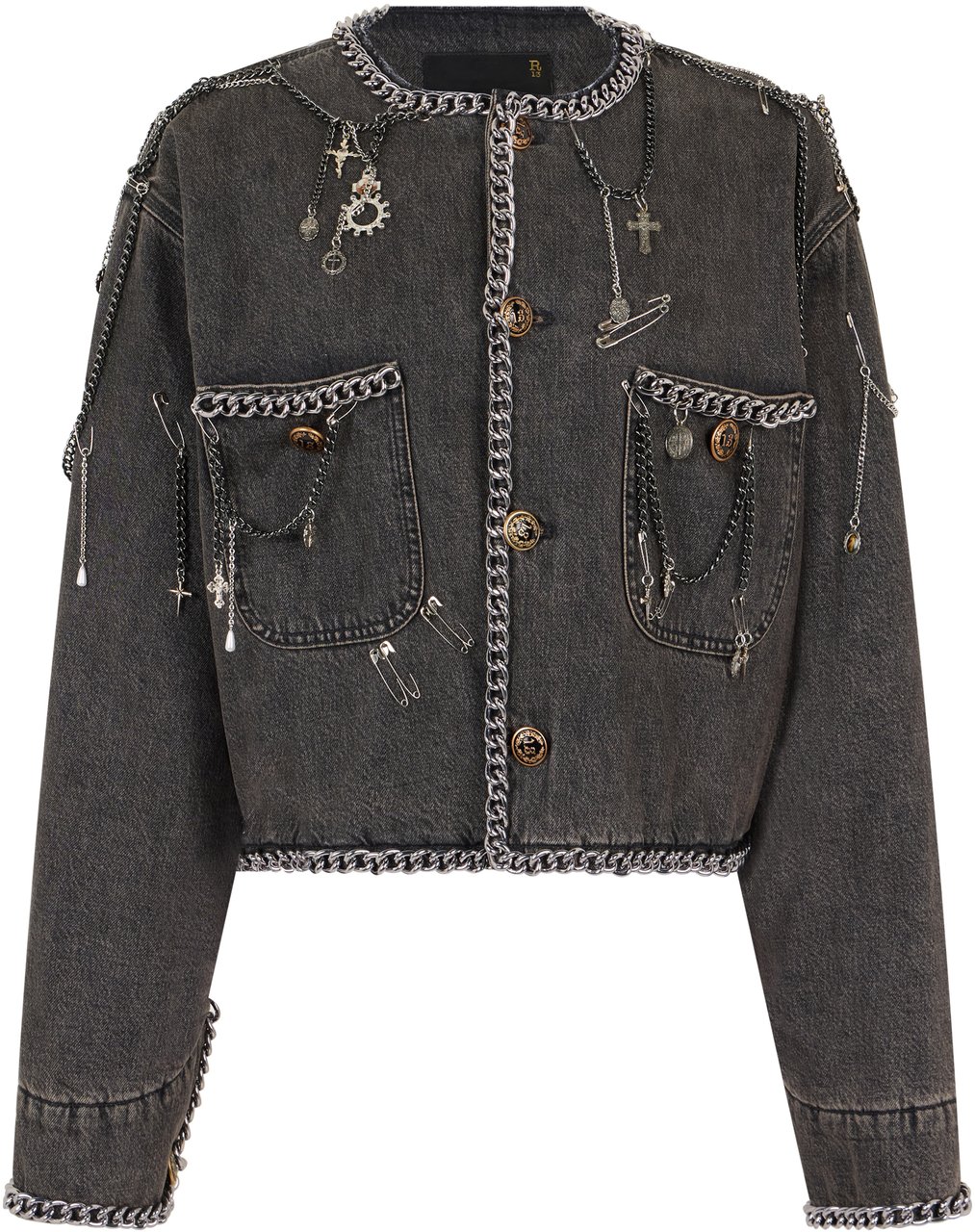 R13 Short denim jacket Grijs