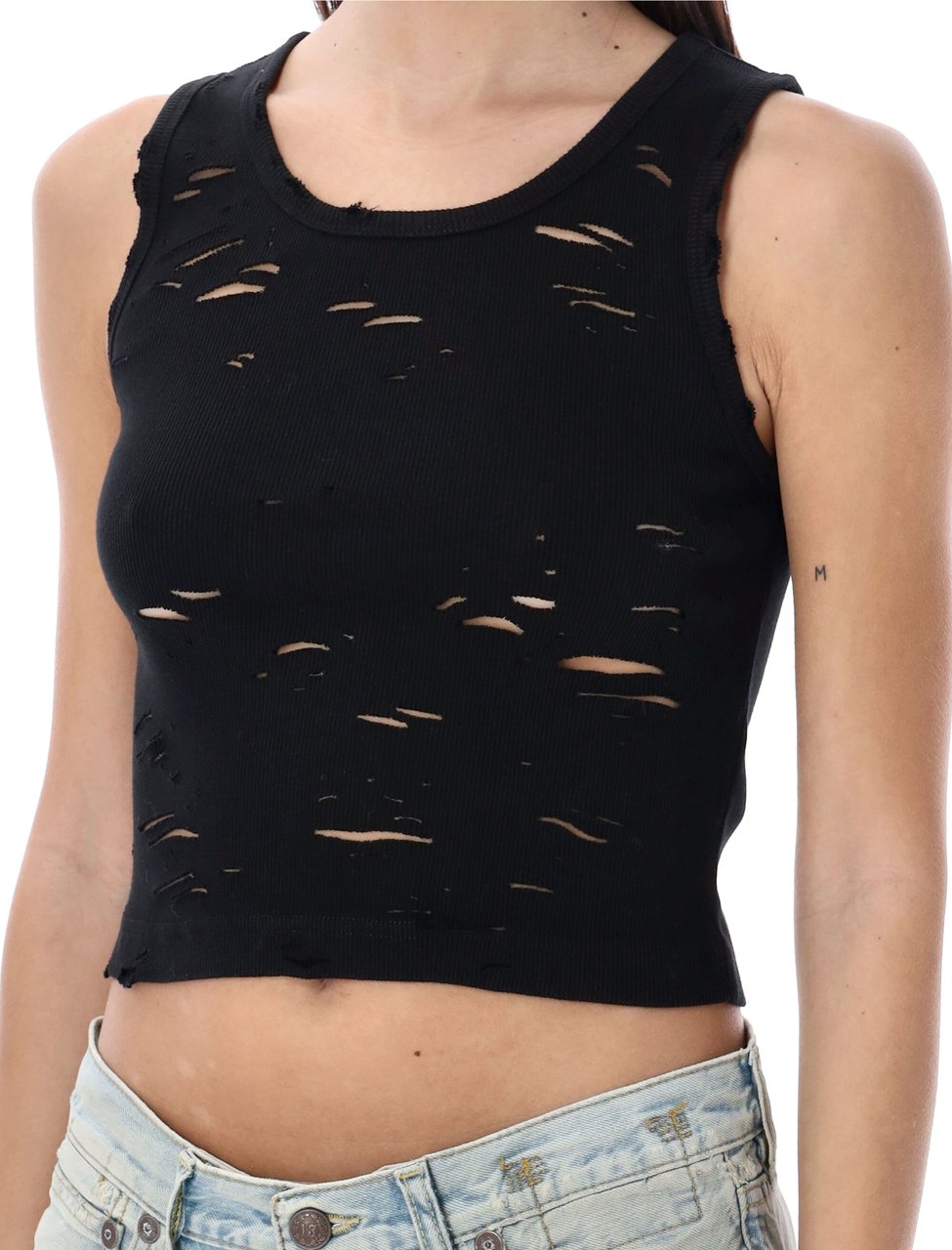 R13 Top Rib Cotton Broken Nero Zwart