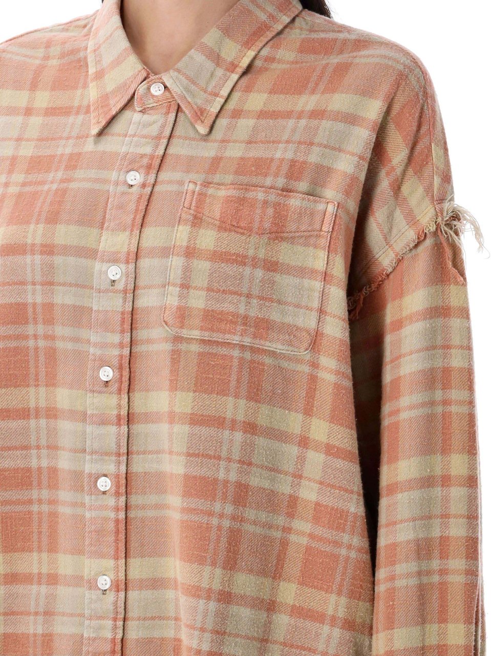 R13 Shredded Drop Neck Shirt Washed Red Khaki Rood