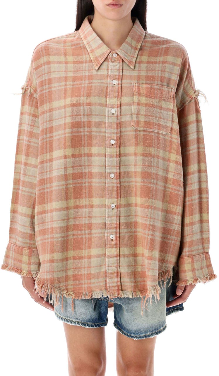 R13 Shredded Drop Neck Shirt Washed Red Khaki Rood