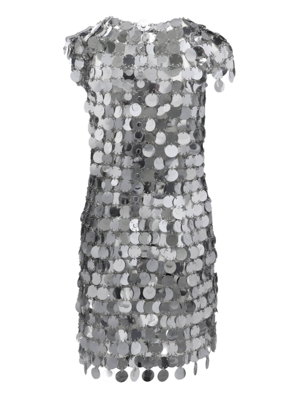 Rabanne Mini Dress with All-Over Silver Sequins and Round Neckline Zilver