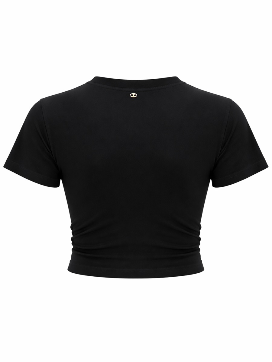Rabanne Cropped Slim Fit Ruched T-Shirt Zwart