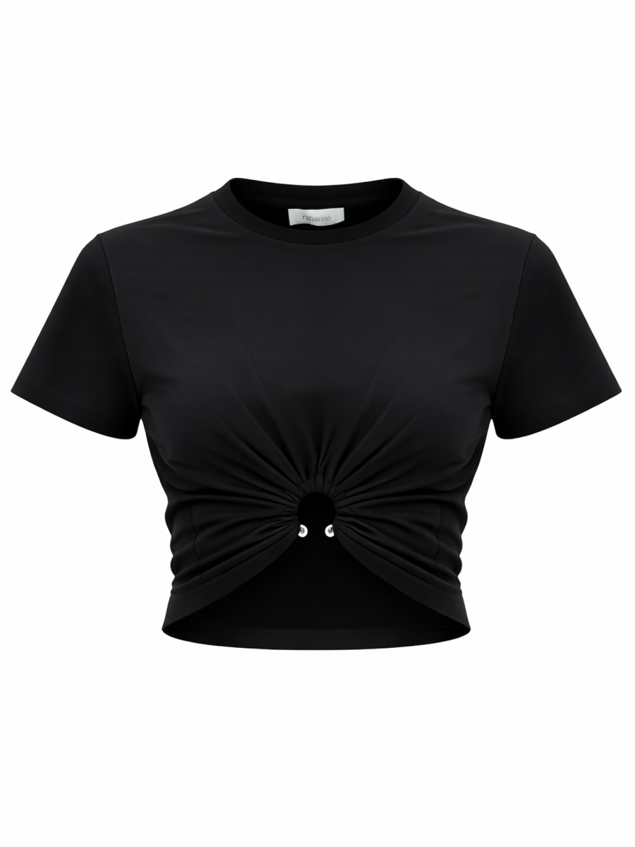 Rabanne Cropped Slim Fit Ruched T-Shirt Zwart