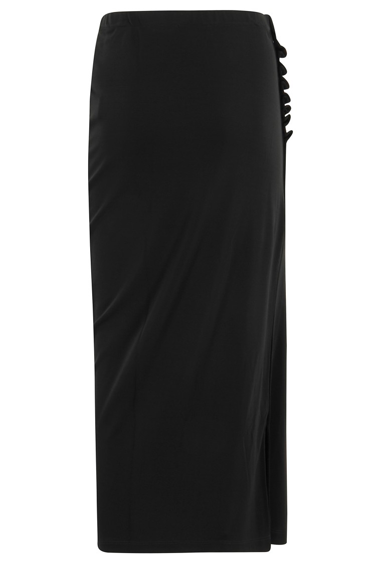 Rabanne Draped Black Midi Skirt With Side Buttons Zwart