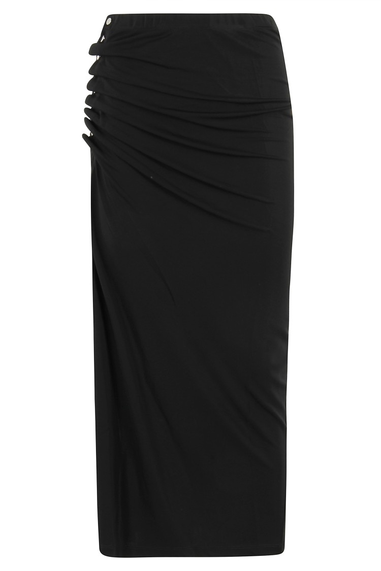 Rabanne Draped Black Midi Skirt With Side Buttons Zwart