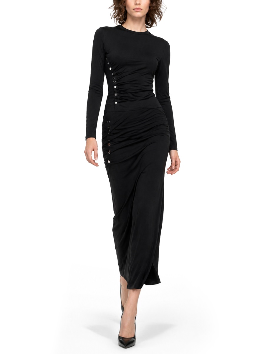Rabanne Jupe Viscose Button Ruched Midi Skirt Zwart