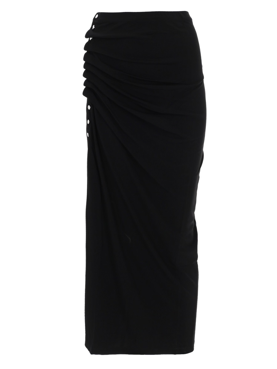 Rabanne Jupe Viscose Button Ruched Midi Skirt Zwart