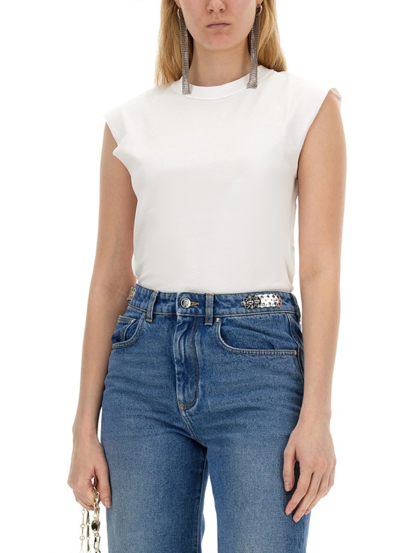 Rabanne Fitted Cotton T-Shirt With Structured Sleeves Blauw
