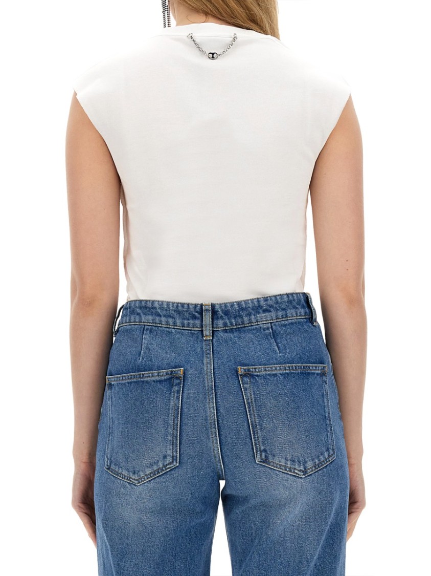 Rabanne Fitted Cotton T-Shirt With Structured Sleeves Blauw
