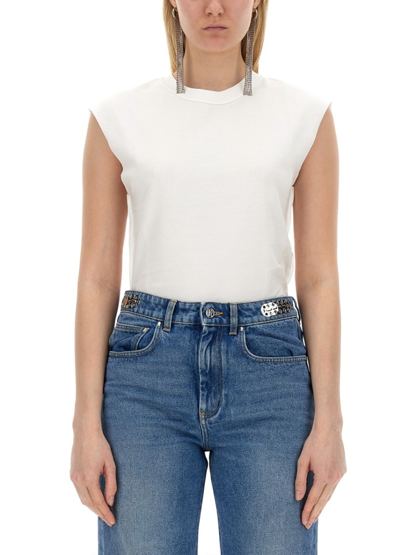 Rabanne Fitted Cotton T-Shirt With Structured Sleeves Blauw
