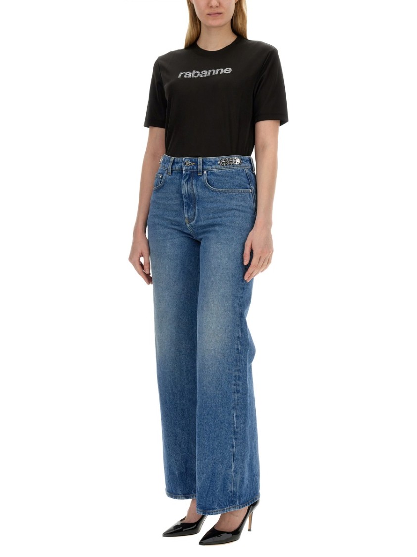 Rabanne Regular Fit T-Shirt With Sparkling Logo Design Zwart