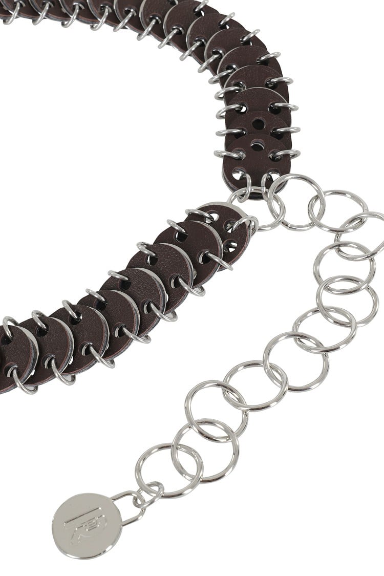 Rabanne Disc Design Dark Brown Leather Belt Zwart