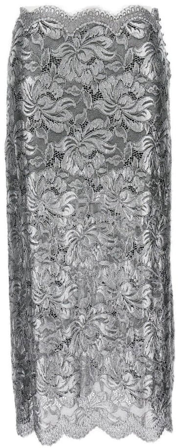 Rabanne Intricate Silver Lacquered Lace Maxi Skirt Zilver