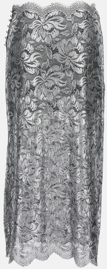 Rabanne Intricate Silver Lacquered Lace Maxi Skirt Zilver