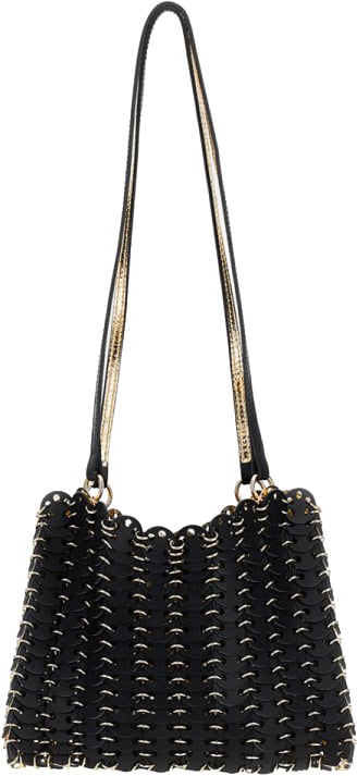 Rabanne Sequined Shoulder Bag With Structured Shape And Leather Handles Zwart