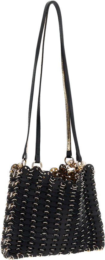Rabanne Sequined Shoulder Bag With Structured Shape And Leather Handles Zwart