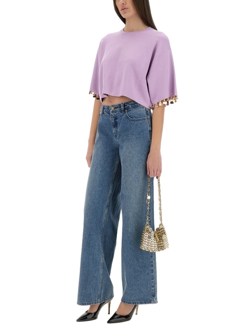 Rabanne Knit Crop T-Shirt Paars