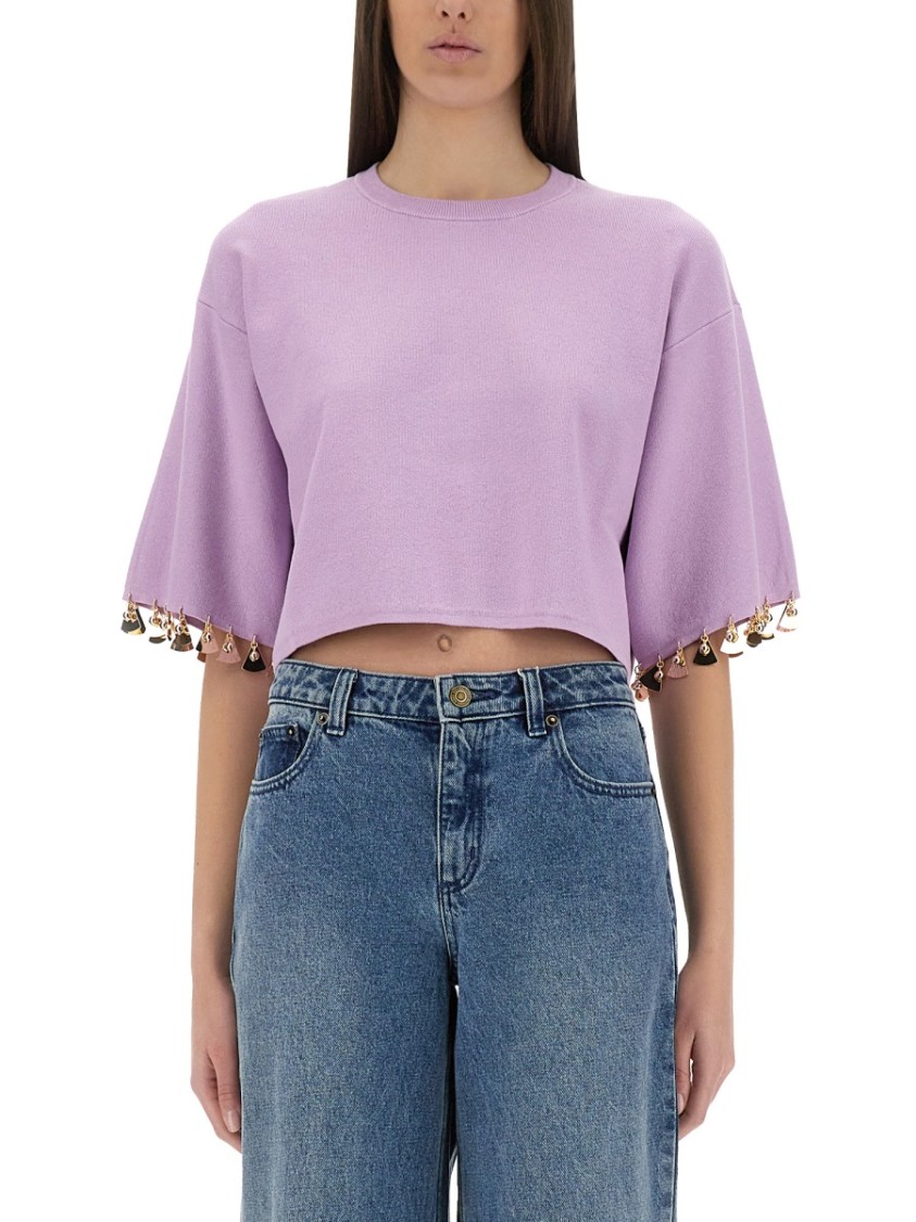 Rabanne Knit Crop T-Shirt Paars