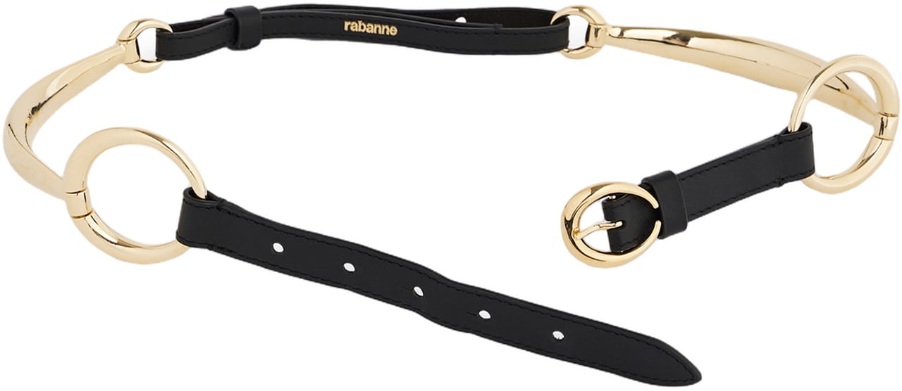 Rabanne Sophisticated Black Leather Belt With Gold Accents Zwart