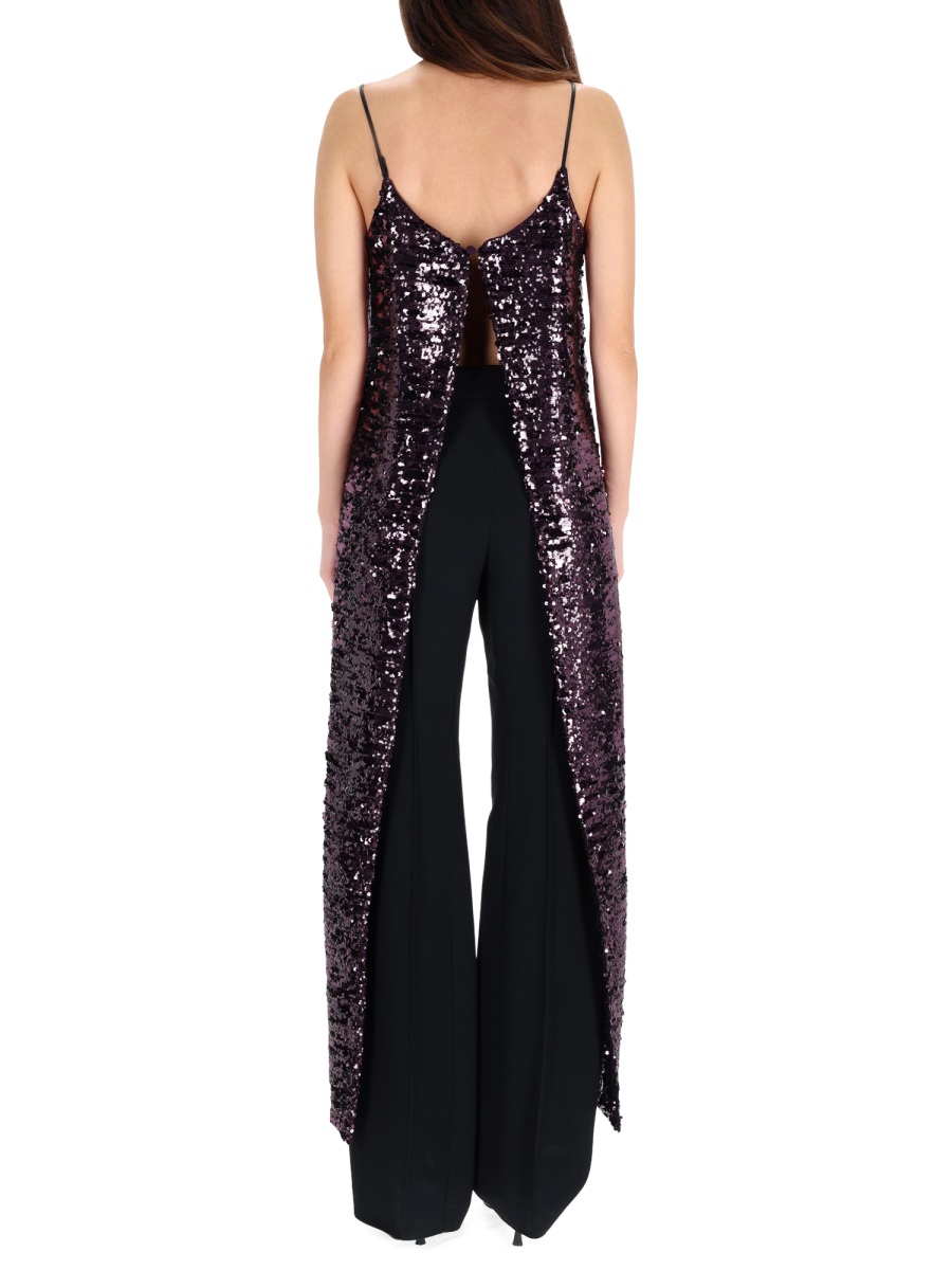 Rabanne Sequined Cropped Draped Tank Top Zwart