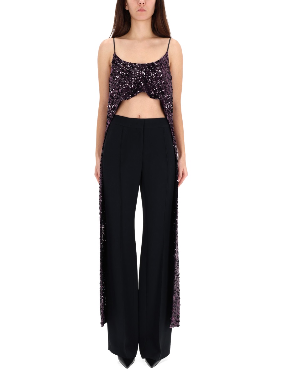 Rabanne Sequined Cropped Draped Tank Top Zwart