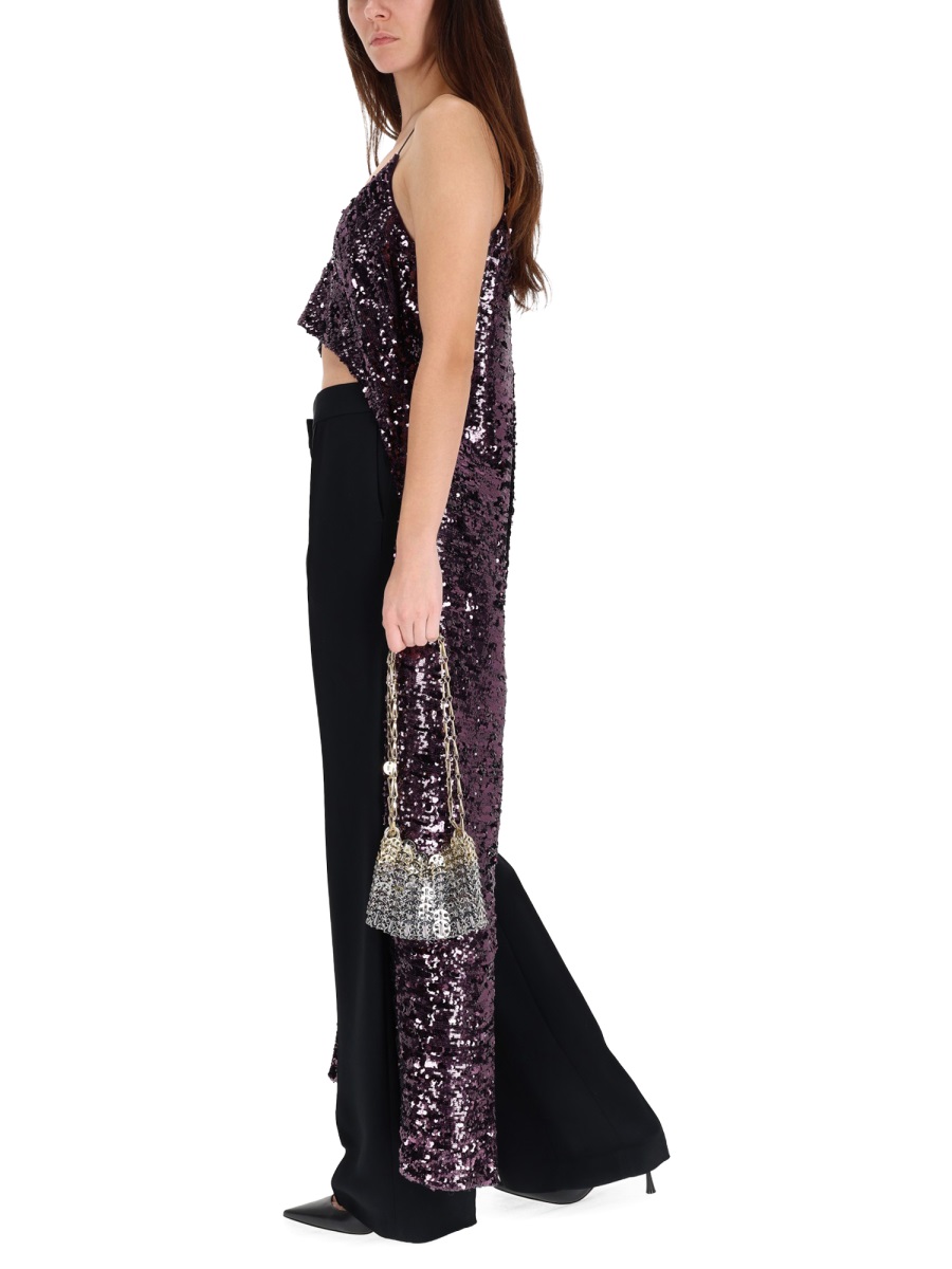 Rabanne Sequined Cropped Draped Tank Top Zwart