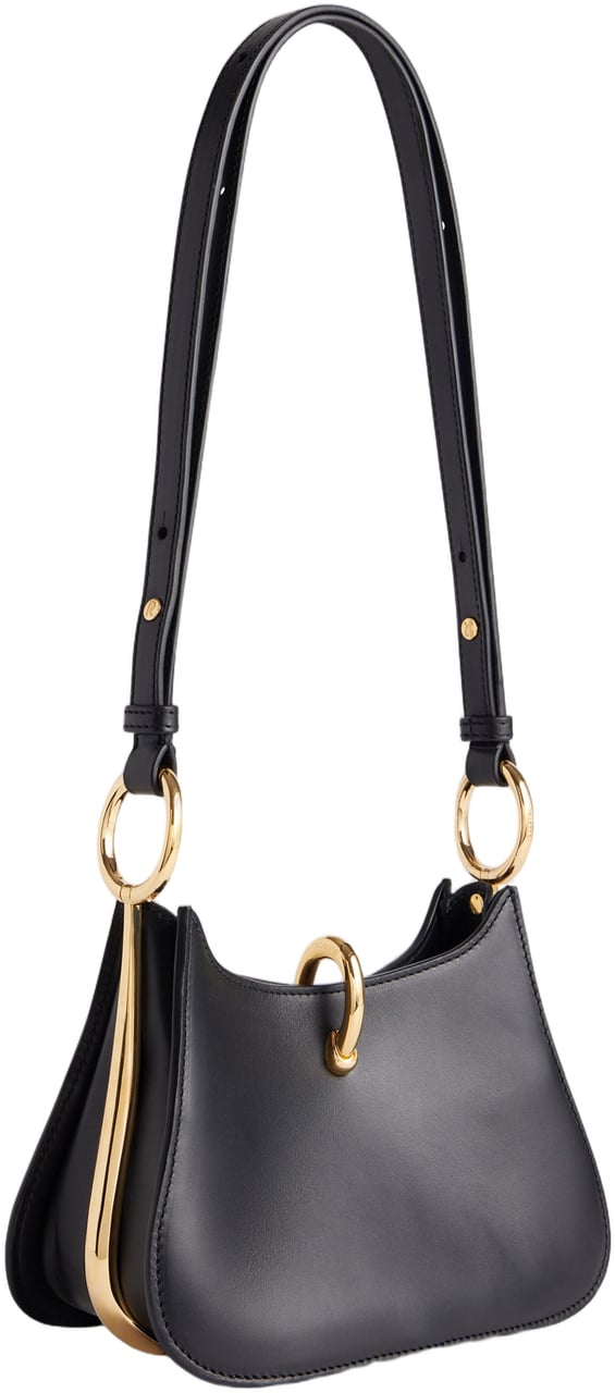 Rabanne Curved Leather Shoulder Bag With Gold Accents Zwart