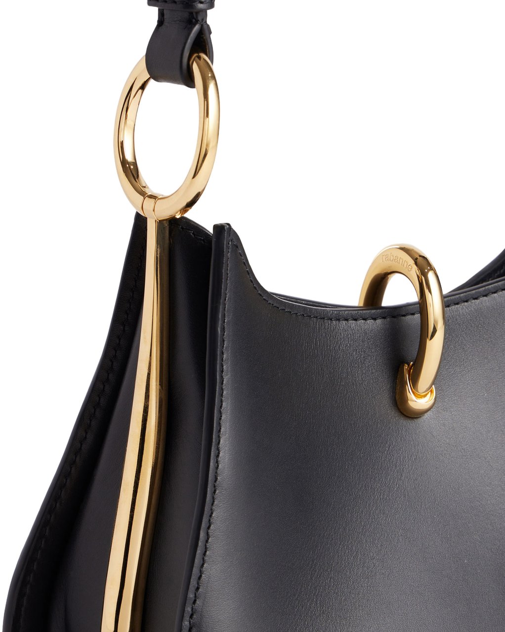 Rabanne Curved Leather Shoulder Bag With Gold Accents Zwart