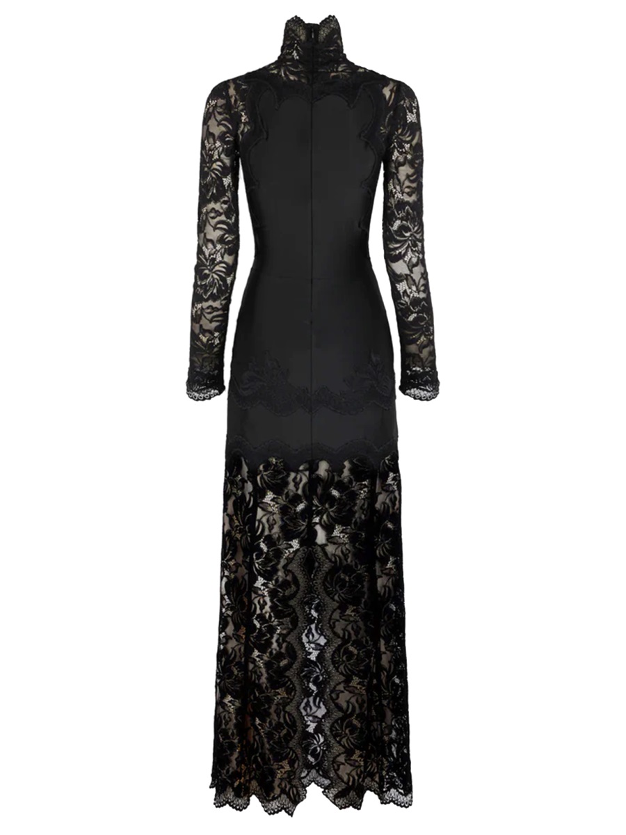 Rabanne Lace Polyamide Sheer Sleeve Maxi Dress Zwart