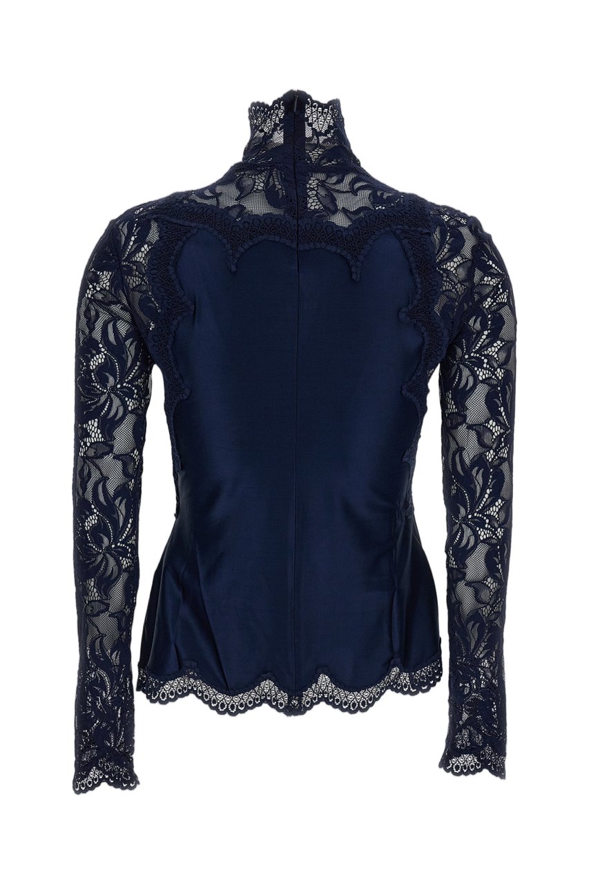 Rabanne Blue Stand Collar Scalloped Lace Top Blauw