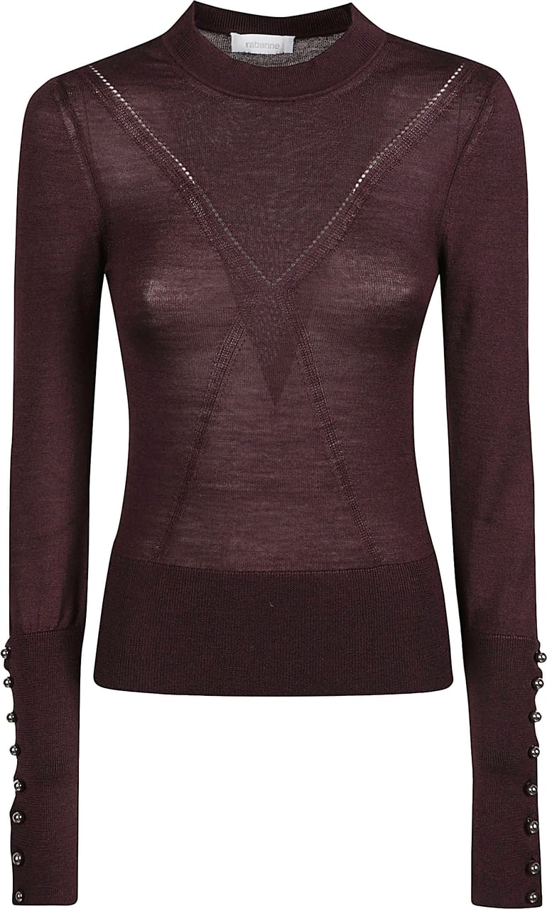 Rabanne Round Neck Long Sleeve Sweater Pink Roze