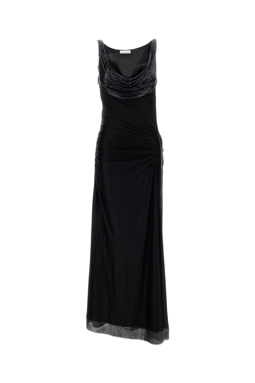 Rabanne Fluid Jersey Maxi Dress with Cowl Neckline and Sequin Detail Zwart