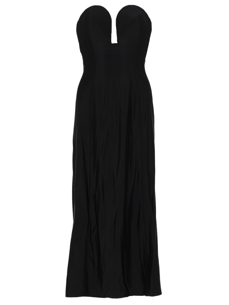 Rabanne Black Fitted Strapless Midi Dress Zwart