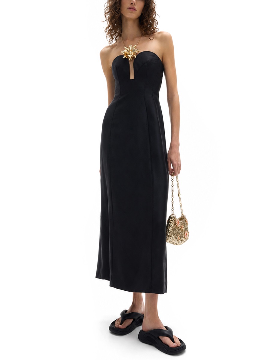 Rabanne Black Fitted Strapless Midi Dress Zwart