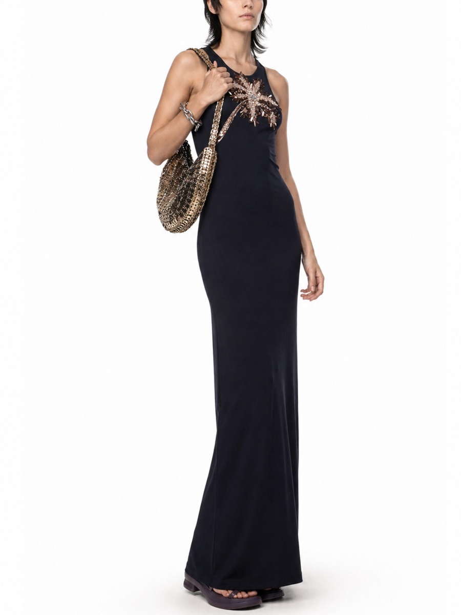 Rabanne Sleeveless Palm Tree Sequin Dress Zwart