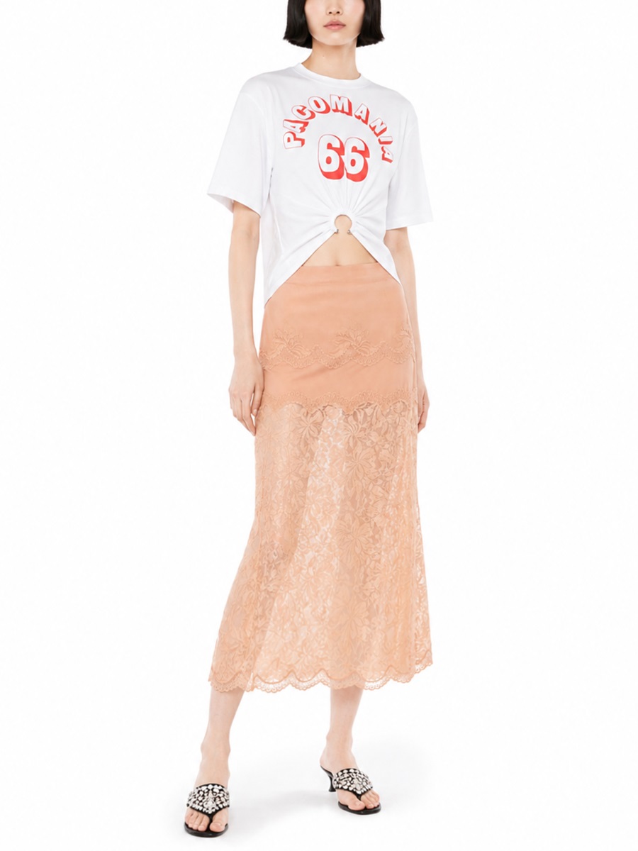 Rabanne Pizzo Lace Midi Skirt Neutraal