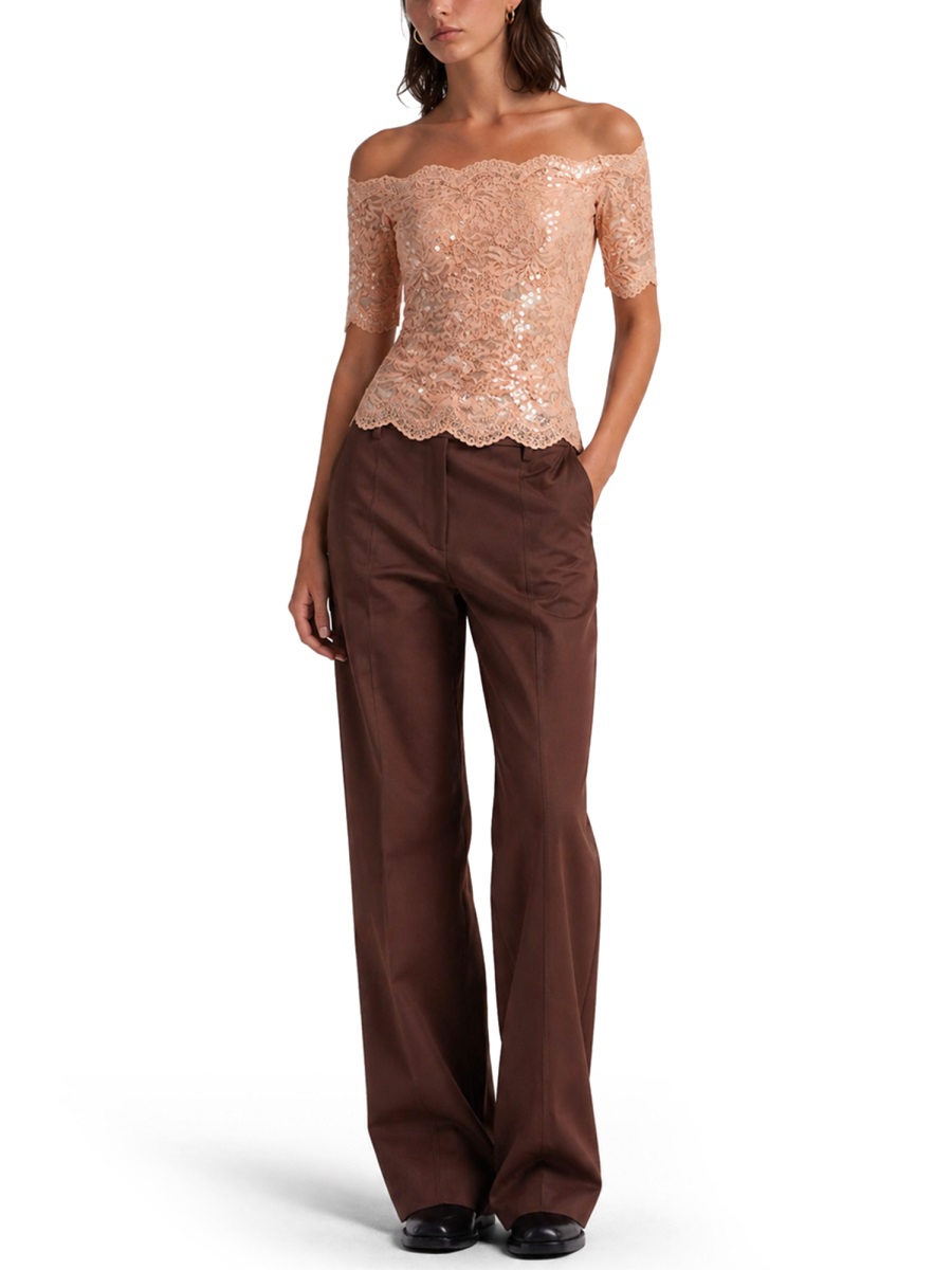 Rabanne Off-The-Shoulder Sequined Lace Top Neutraal