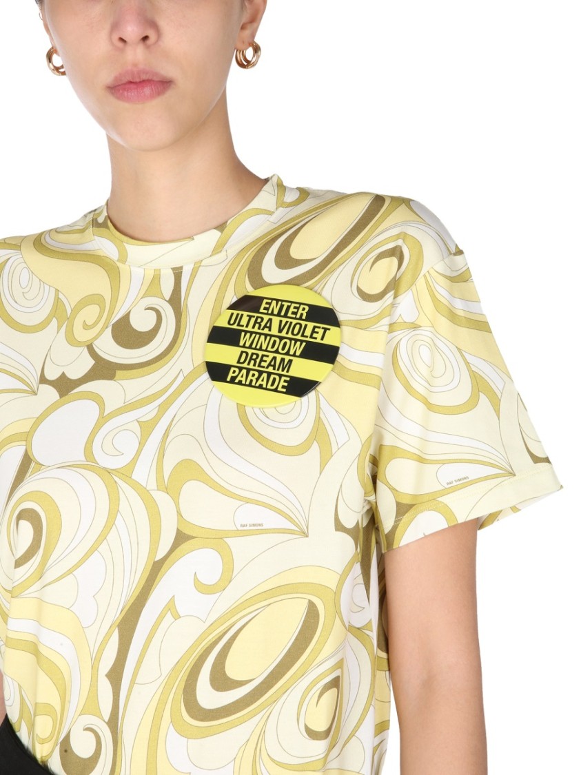 Raf Simons Hippie-Inspired Allover Pattern Crew Neck T-Shirt Zwart