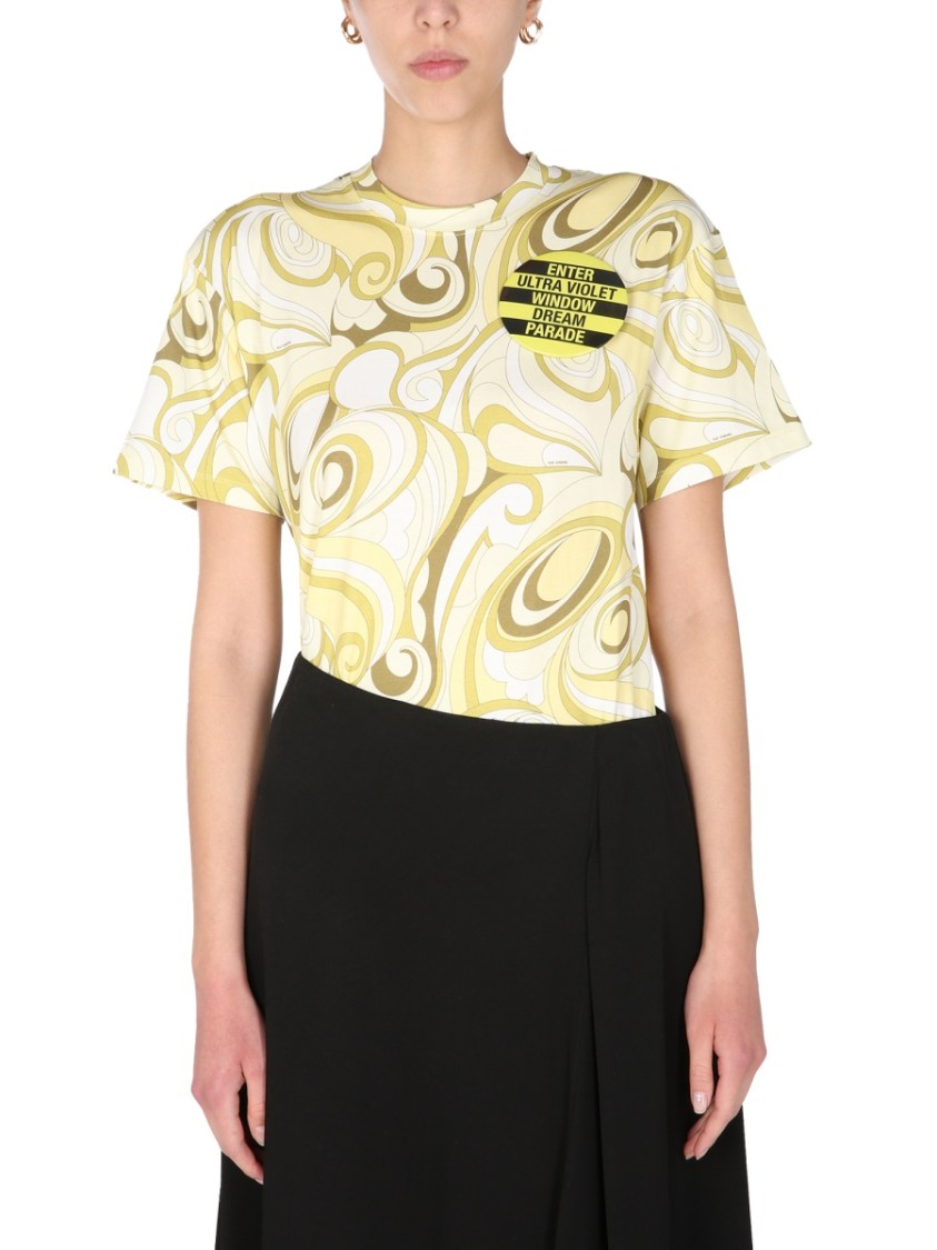 Raf Simons Hippie-Inspired Allover Pattern Crew Neck T-Shirt Zwart