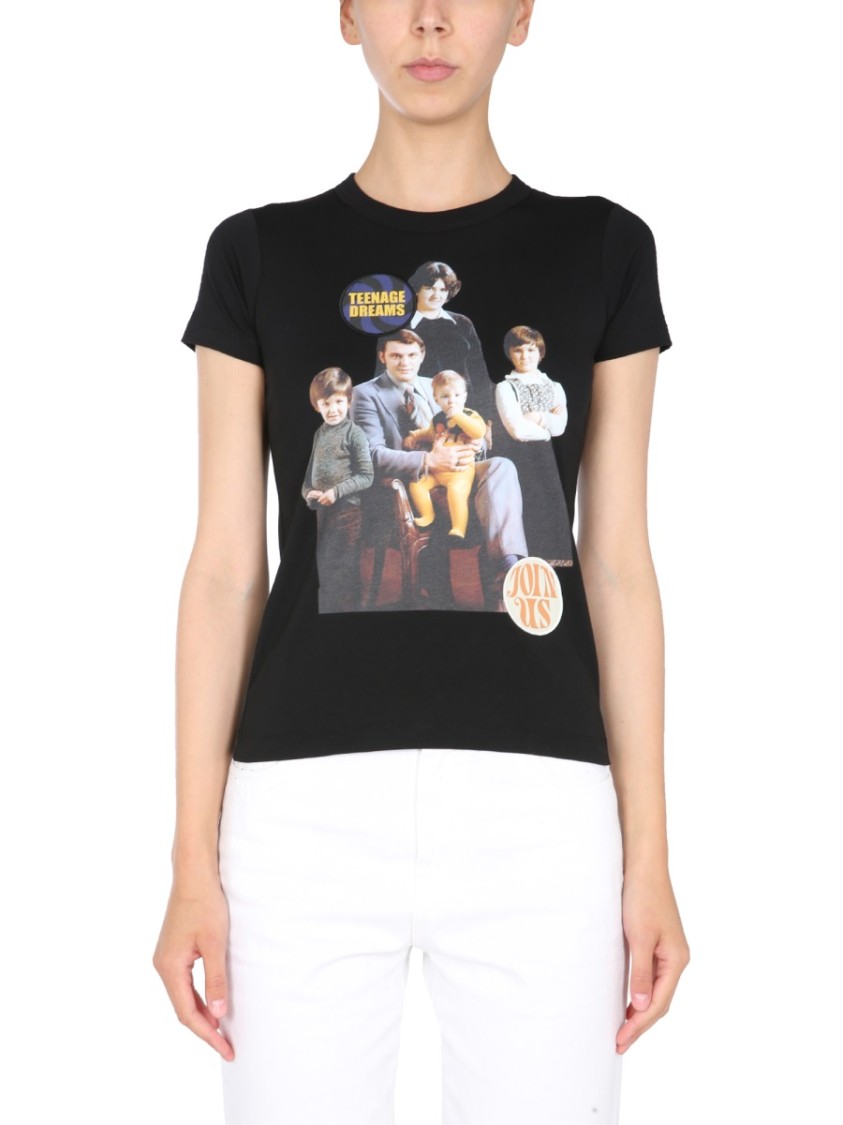 Raf Simons Fitted Graphic Print Crew Neck T-Shirt Zwart