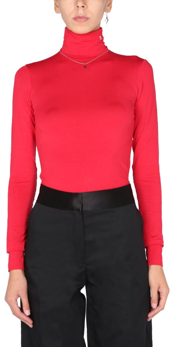 Raf Simons Fitted Turtleneck Sweater With Embroidered Detail Rood