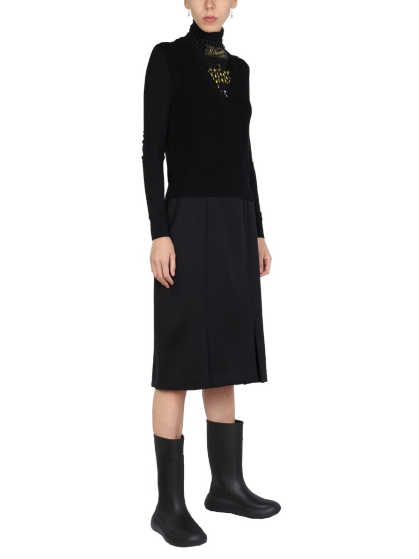 Raf Simons Structured Black Midi Skirt Zwart