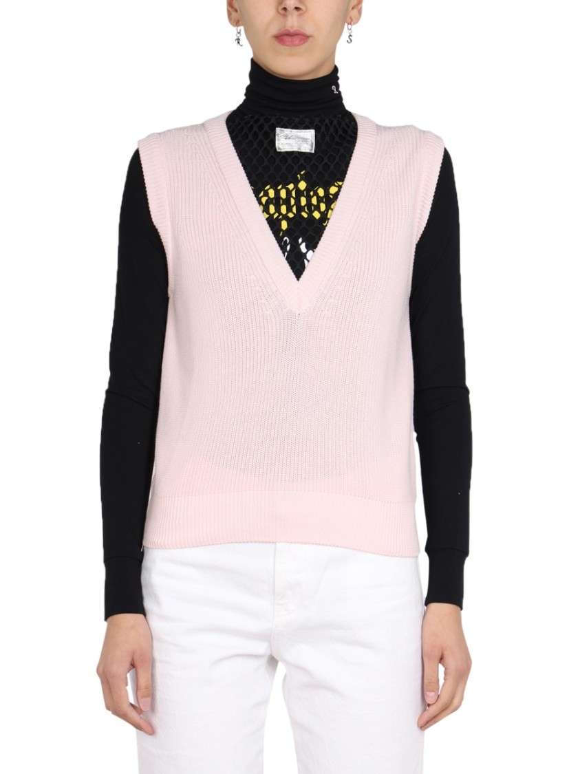 Raf Simons V-Neck Knitted Vest With Ribbed Texture Paars